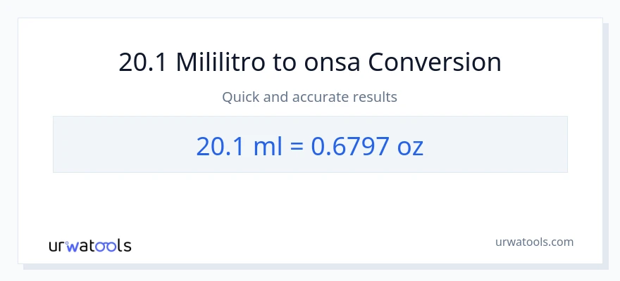20.1 mga mililitro patungong Mga onsa na conversion