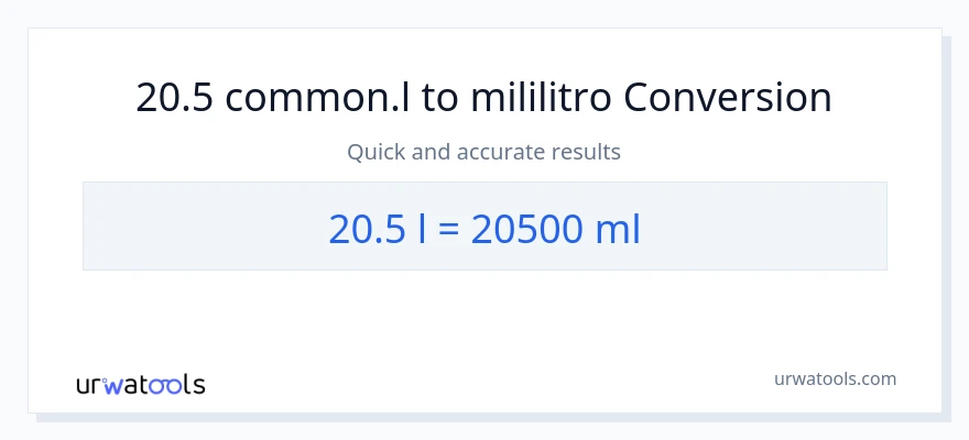 20.5 Liters patungong mga mililitro na conversion