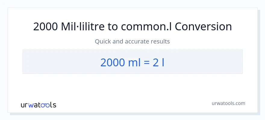 Conversió de 2000 mil·lilitres a Liters
