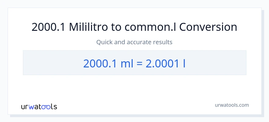 2000.1 mga mililitro patungong Liters na conversion