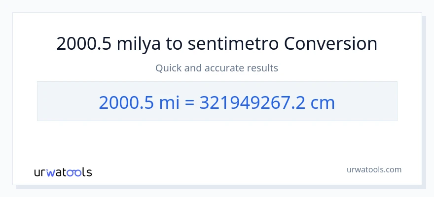 2000.5 milya patungong Mga Sentimetro na conversion