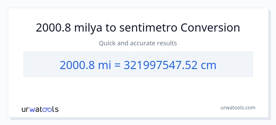 2000.8 milya patungong Mga Sentimetro na conversion