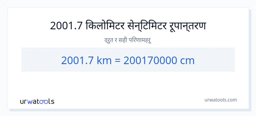 2001.7 किलोमिटर बाट सेन्टिमिटर सम्म रूपान्तरण
