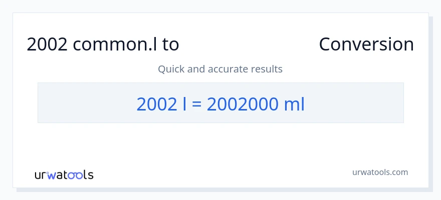 2002 Liters ൽ നിന്ന് മില്ലിലിറ്റർ ലേക്ക് പരിവർത്തനം