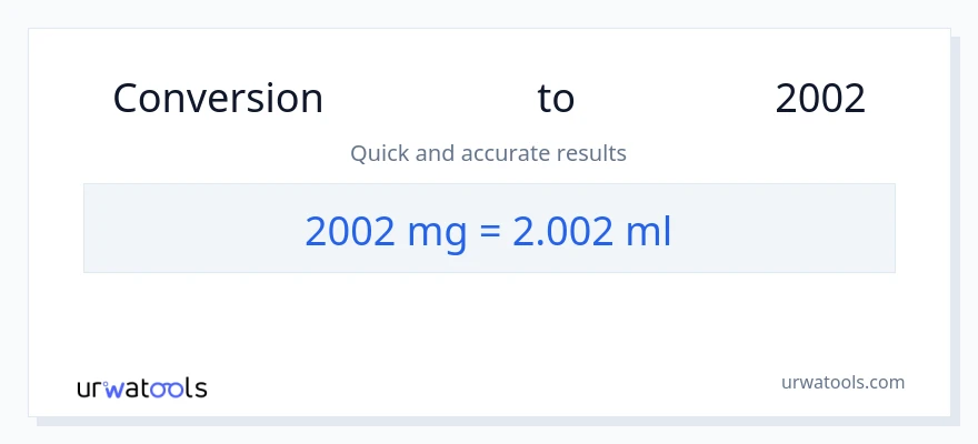 تبدیل 2002 میلی‌گرم به میلی‌لیتر