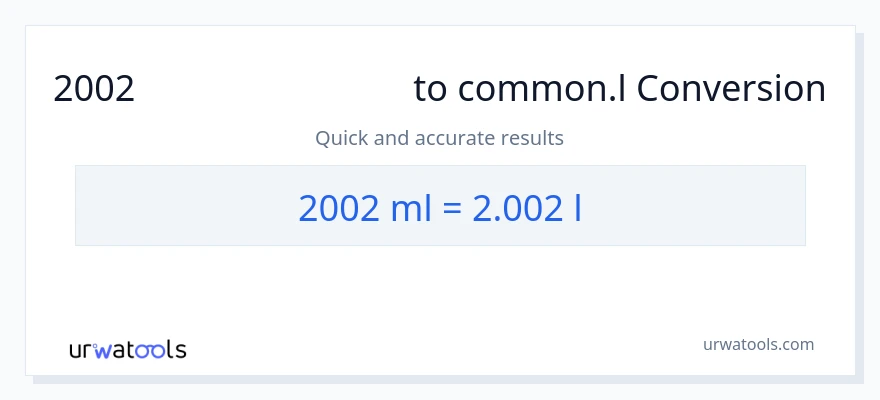 2002 മില്ലിലിറ്റർ ൽ നിന്ന് Liters ലേക്ക് പരിവർത്തനം