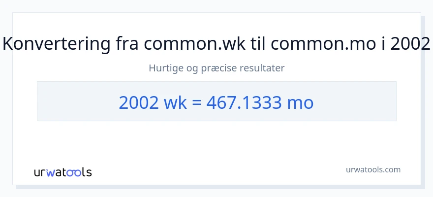 2002 uger til måneder konvertering