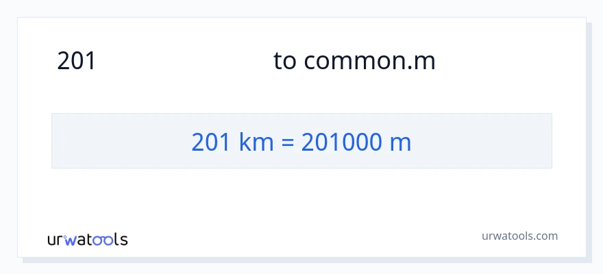 201 கிலோமீட்டர்கள் இலிருந்து மீட்டர்கள் வரை மாற்றம்