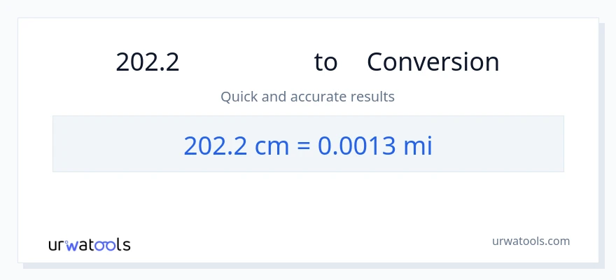การแปลง 202.2 เซนติเมตร เป็น ไมล์