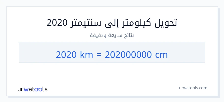 التحويل من 2020 كيلومترات إلى سنتيمترات