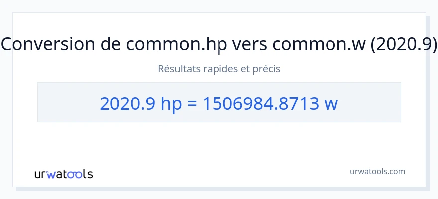 Conversion 2020.9 chevaux-vapeur vers watts