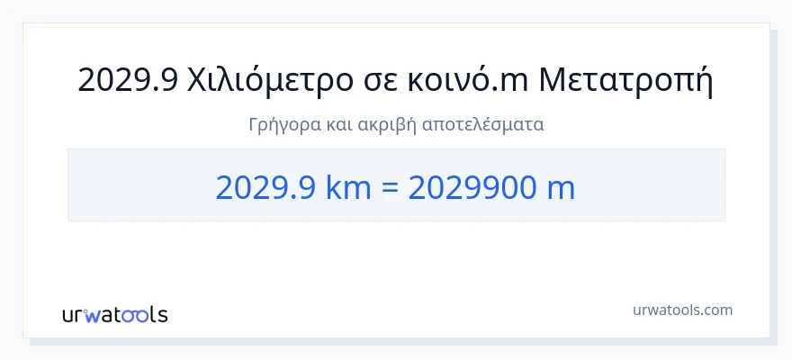 Μετατροπή 2029.9 χιλιόμετρα σε Μετρητές