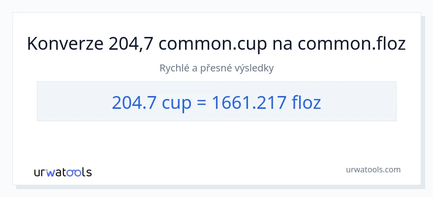 Konverze z šálky na tekuté unce: 204.7