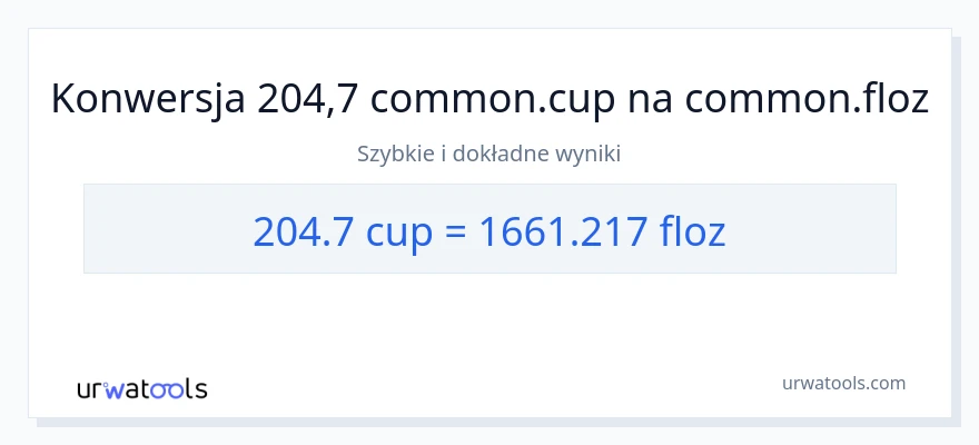 Konwersja 204.7 stan nietrzeźwy do uncje płynu