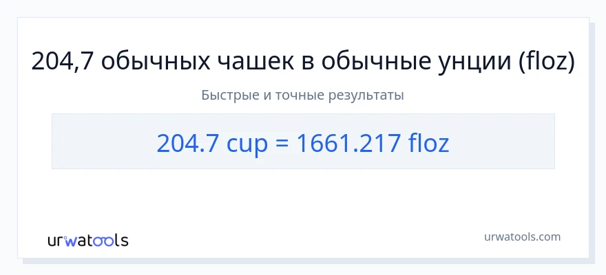 204.7 чашки в жидких унций преобразование