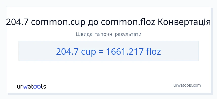Конверсія з чашки у рідких унцій: 204.7
