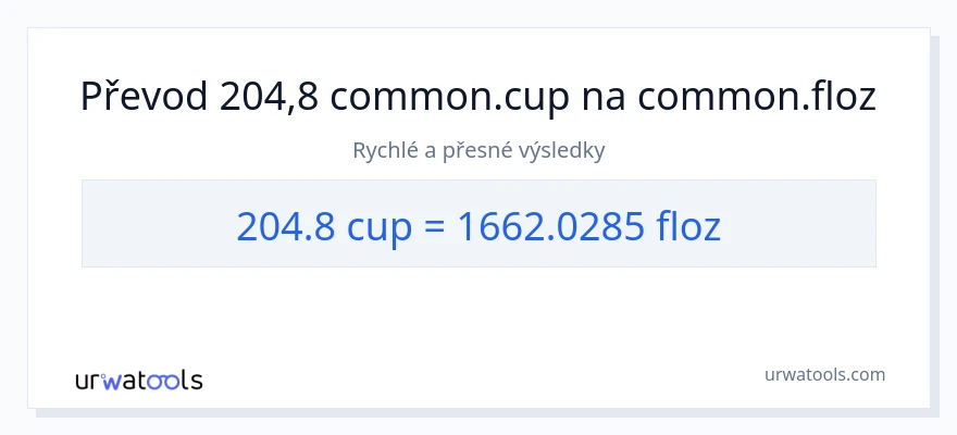Konverze z šálky na tekuté unce: 204.8