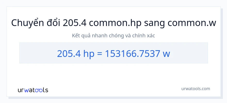 Chuyển đổi 205.4 mã lực sang watt