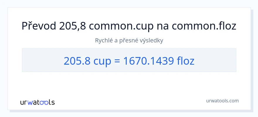 Konverze z šálky na tekuté unce: 205.8