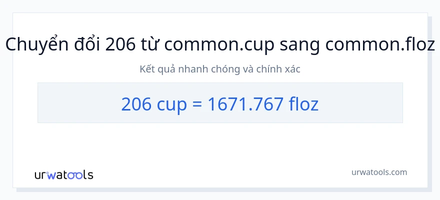 Chuyển đổi 206 cốc sang ounce chất lỏng