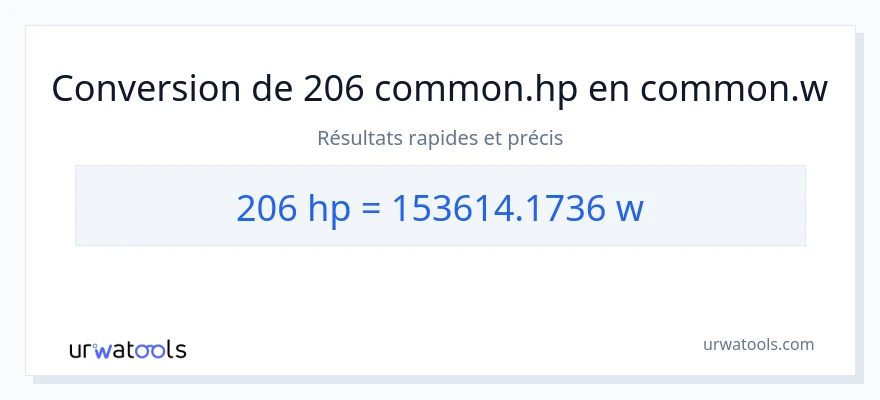 Conversion 206 chevaux-vapeur vers watts