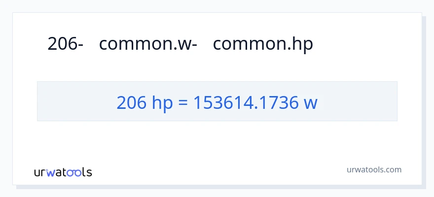 המרה של 206 כּוֹחַ סוּס ל- וואט