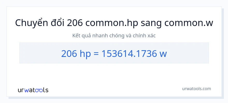 Chuyển đổi 206 mã lực sang watt