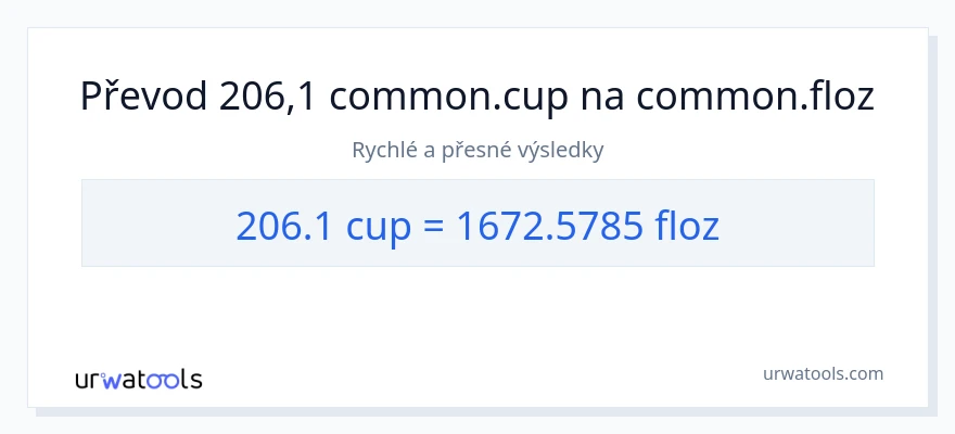 Konverze z šálky na tekuté unce: 206.1