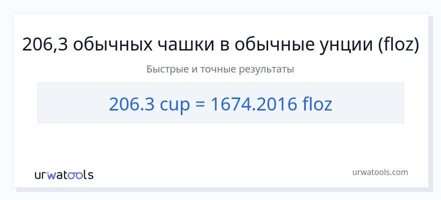 206.3 чашки в жидких унций преобразование