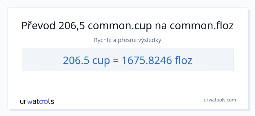 Konverze z šálky na tekuté unce: 206.5