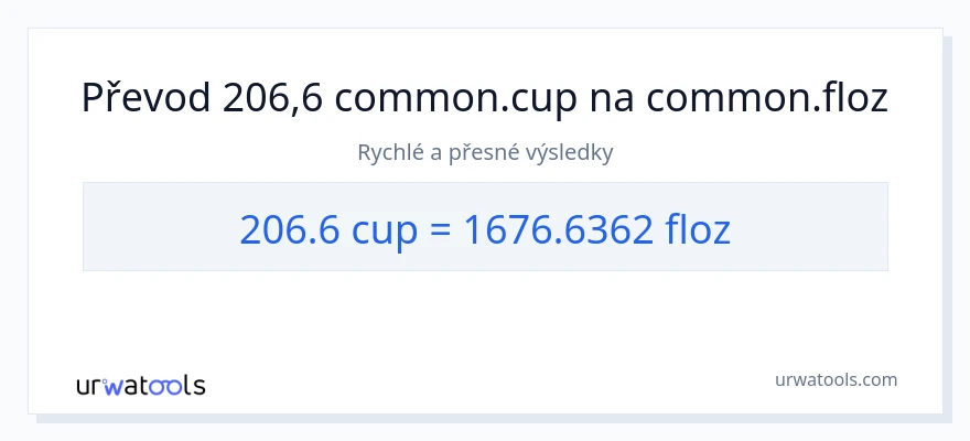 Konverze z šálky na tekuté unce: 206.6