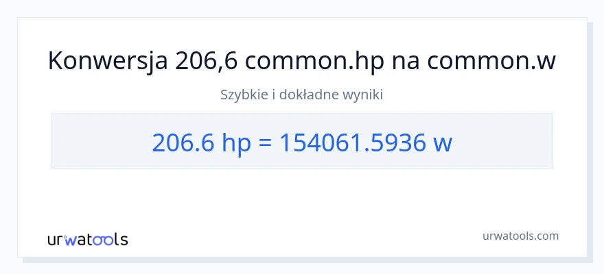 Konwersja 206.6 moc w koniach mechanicznych do watów