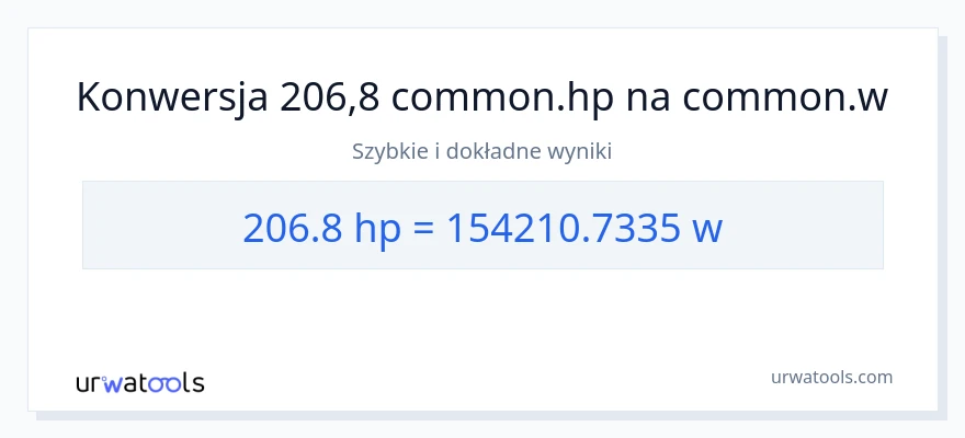 Konwersja 206.8 moc w koniach mechanicznych do watów