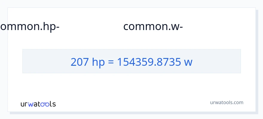 207 കുതിരശക്തി ൽ നിന്ന് വാട്ട്സ് ലേക്ക് പരിവർത്തനം