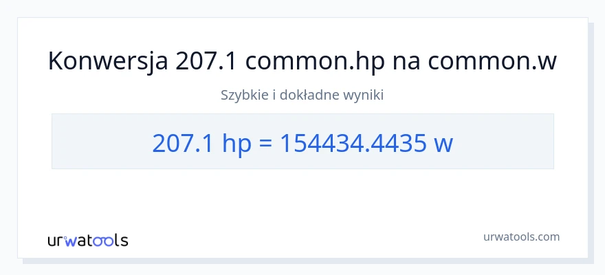 Konwersja 207.1 moc w koniach mechanicznych do watów