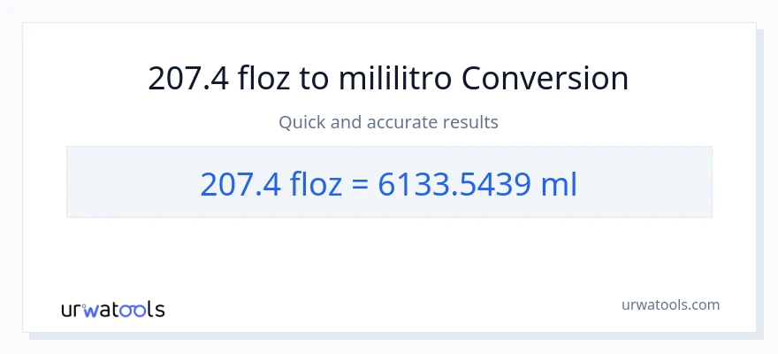 207.4 mga onsa ng likido patungong mga mililitro na conversion