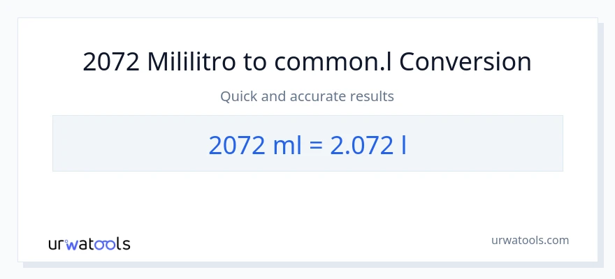 2072 mga mililitro patungong Liters na conversion