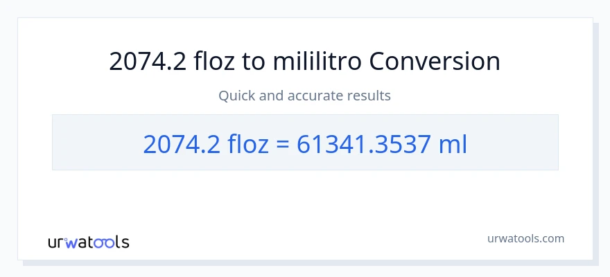 2074.2 mga onsa ng likido patungong mga mililitro na conversion