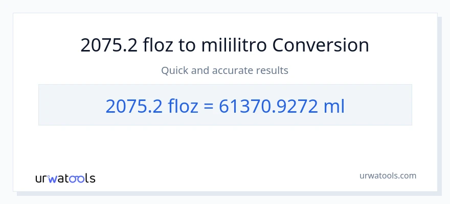 2075.2 mga onsa ng likido patungong mga mililitro na conversion
