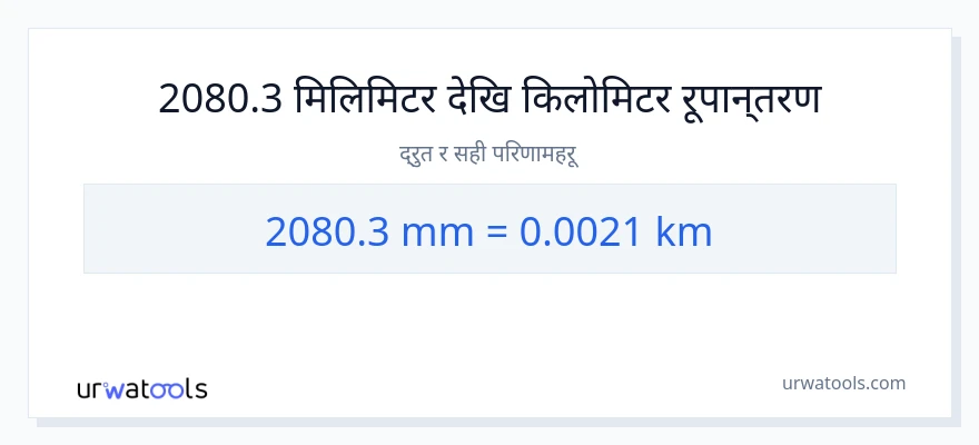2080.3 मिलिमिटर बाट किलोमिटर सम्म रूपान्तरण