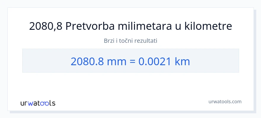 Konverzija od milimetri do kilometara: 2080.8
