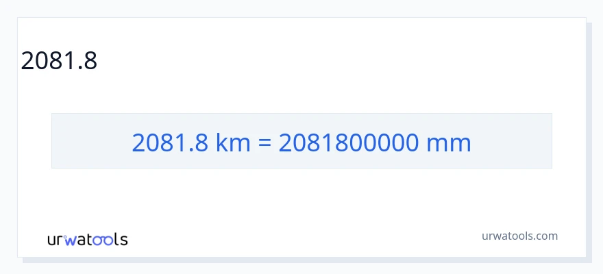 2081.8 ಕಿಲೋಮೀಟರ್‌ಗಳು ರಿಂದ ಮಿಲಿಮೀಟರ್‌ಗಳು ಪರಿವರ್ತನೆ