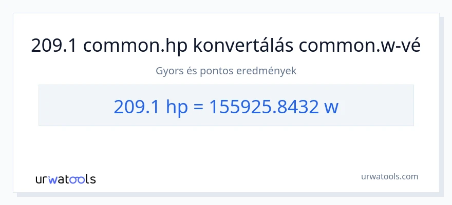 209.1 lóerő - watt konverzió