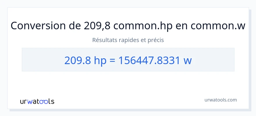 Conversion 209.8 chevaux-vapeur vers watts