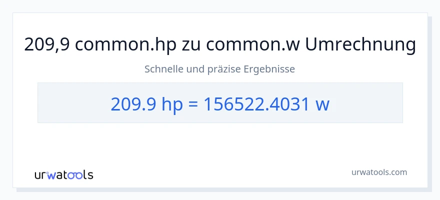 209.9 PS zu Watt Umwandlung
