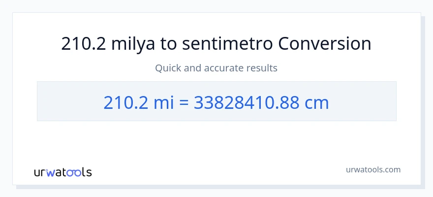 210.2 milya patungong Mga Sentimetro na conversion