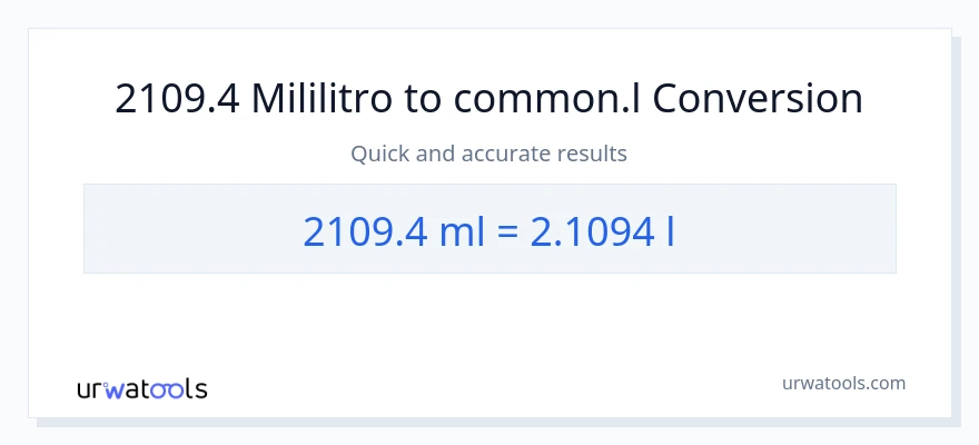 2109.4 mga mililitro patungong Liters na conversion