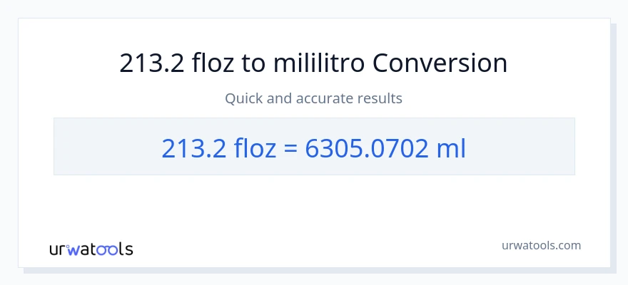 213.2 mga onsa ng likido patungong mga mililitro na conversion