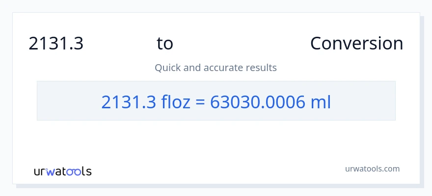 2131.3 ദ്രാവക ഔൺസ് ൽ നിന്ന് മില്ലിലിറ്റർ ലേക്ക് പരിവർത്തനം