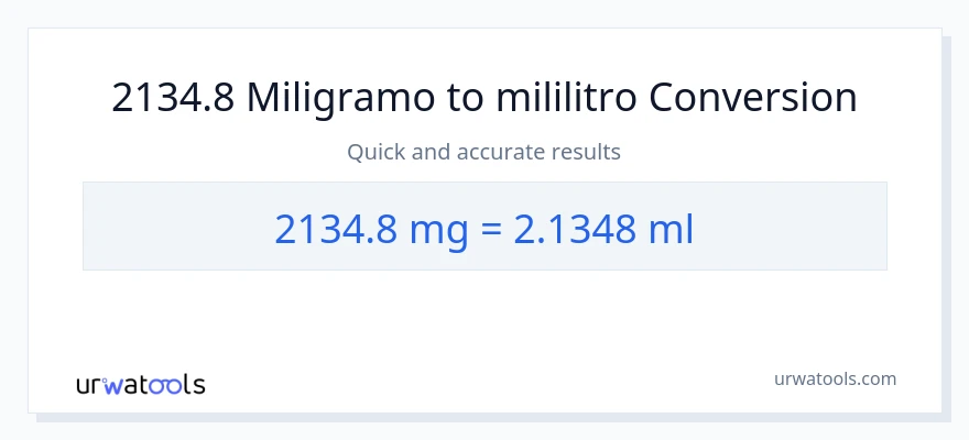 2134.8 miligramo patungong mga mililitro na conversion